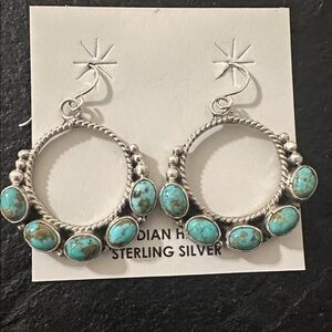 Navajo Marcella James Turquoise & Sterling Silver Hoop Earrings